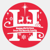 Letter H Monogram Initiaal Familienaam Greep Ronde Sticker (Voorkant)