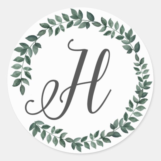 Letter H Monogram Minimalistische botanische bladk Ronde Sticker (Voorkant)