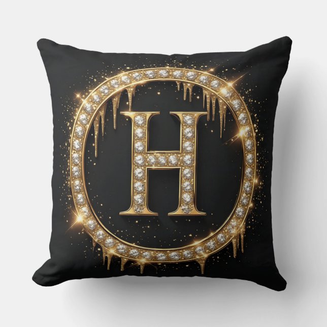 Letter H Monogram Persoonlijk Initiaal Cadeau Kussen (Voorkant)