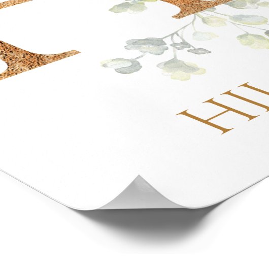 Letter H Monogram Roze Peach roos Nursery Poster (Hoek)