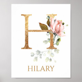 Letter H Monogram Roze Peach roos Nursery Poster