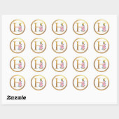 Letter H Monogram Roze Rozen Bloemen & Elegant Gou Ronde Sticker (Vel)