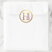 Letter H Monogram Roze Rozen Bloemen & Elegant Gou Ronde Sticker (Tas)
