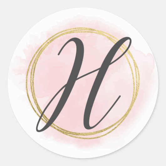 Letter H Monogram Roze Waterverf Goud Chic Ronde Sticker (Voorkant)