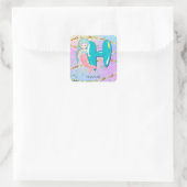 Letter H Monogram Waterverf Cute Mermaid Nursery Vierkante Sticker (Tas)