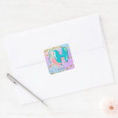 Letter H Monogram Waterverf Cute Mermaid Nursery Vierkante Sticker (Envelop)