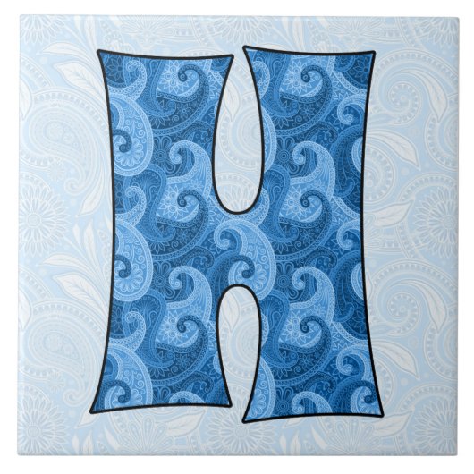 Letter H - Monogrammed Blue Paisley 6-inch Tegel Tegeltje (Voorkant)
