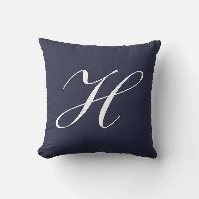 Letter H Navy Blue Monogram Pillow Kussen (Voorkant)