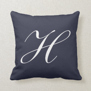 Letter H Navy Blue Monogram Pillow Kussen