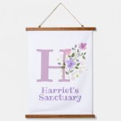 Letter H plus voornaam met een Floral Design Hangend Wandkleed (Voorkant)