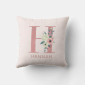Letter H Roze Waterverf Bloemen Monogram Kinderkam Kussen (Achterkant)