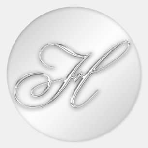 Letter H script initiaal faux zilver monogram guns Ronde Sticker