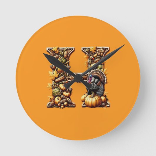 Letter H Thanksgiving gift style  Ronde Klok (Voorkant)