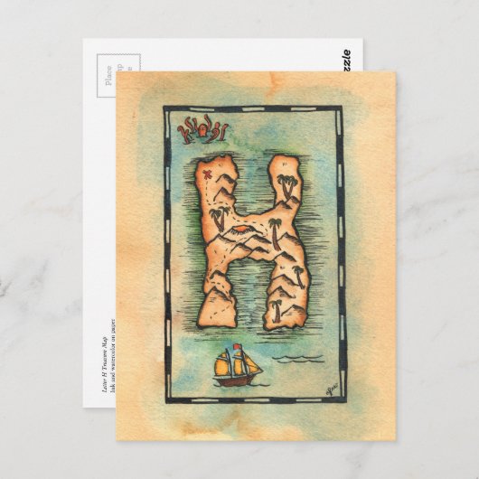 Letter H Treasure Map Briefkaart (Voorkant / Achterkant)