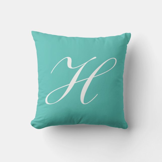 Letter H Turquoise Monogram Pillow Kussen (Voorkant)