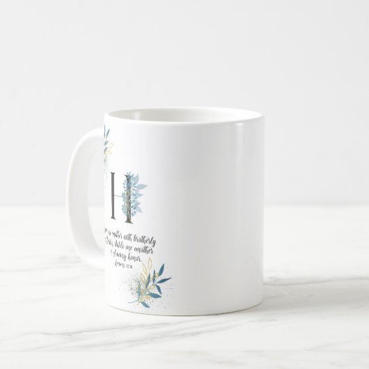 Letter H, waterverf bijbelprijsopgave mok (Voorkant links)