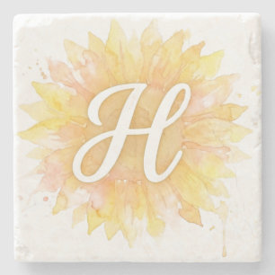 Letter H Zonnebloem Voornaam Monogram Initiaal Stenen Onderzetter