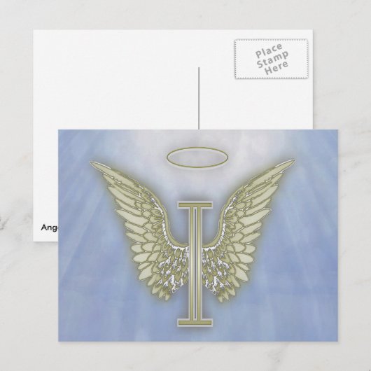 Letter I Angel Monogram Briefkaart (Voorkant / Achterkant)