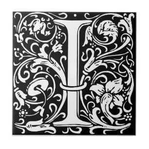 Letter I art nouveau black and white Tegel Tegeltje
