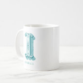 Letter I Blauwgroen Monogram Modern Naam Koffiemok (Voorkant links)
