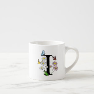 Letter I Bloem Vlinder Initiaal Monogram Espresso Kop