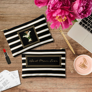 Letter I Bloemmonogram Zwart Wit Gouden Strepen Etui