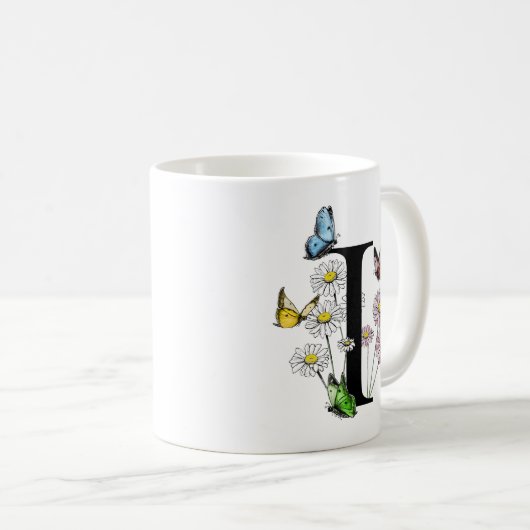 Letter I Botanische Waterverf Butterfly Monogram Koffiemok (Voorkant rechts)