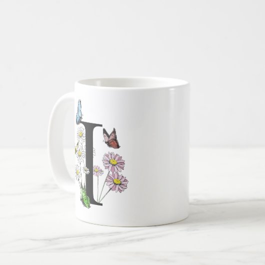 Letter I Botanische Waterverf Butterfly Monogram Koffiemok (Voorkant links)