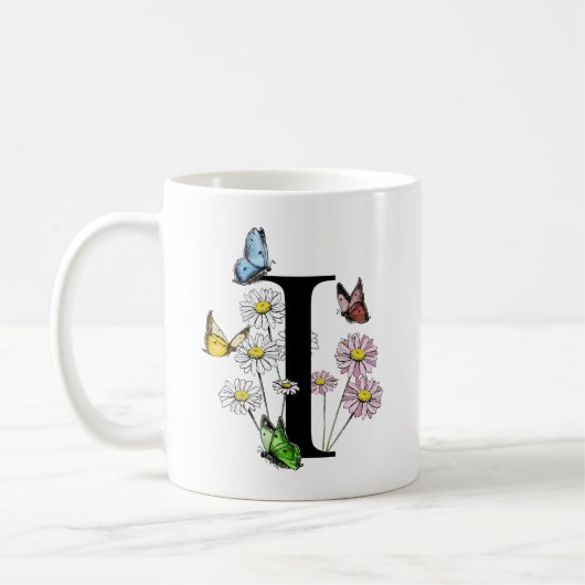 Letter I Botanische Waterverf Butterfly Monogram Koffiemok (Links)