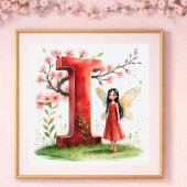 Letter I Cherry Blossom Fairy Poster - Fairy Art