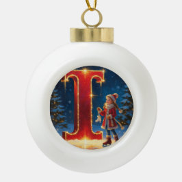 Letter I Christmas Skating Personalized Initial Keramische Bal Ornament