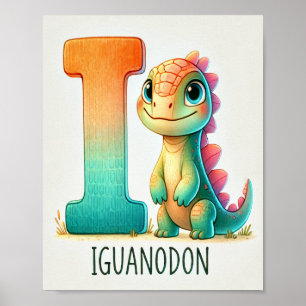 Letter I, Dinosaur Alphabet Waterverf Poster