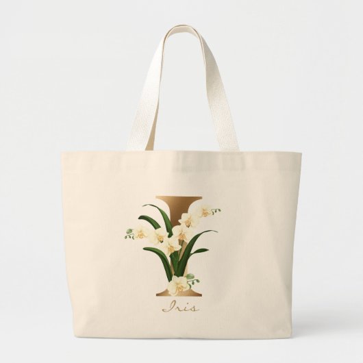 Letter I Elegant Floral Gold Monogram Grote Tote Bag (Voorkant)