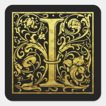 Letter I First Letter Faux Gold Black