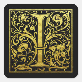 Letter I First Letter Faux Gold Black Vierkante Sticker