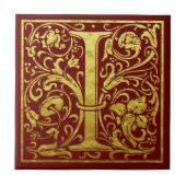 Letter I First Letter Faux Gold Red Tegeltje (Voorkant)