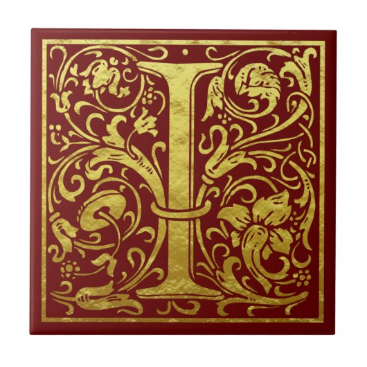 Letter I First Letter Faux Gold Red Tegeltje (Voorkant)