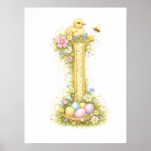 Letter I Gold Spring Nature Monogram Yellow Duck Poster (Voorkant)