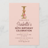 Letter I Gouden Monogram Roze Rozen Kaart (Voorkant)