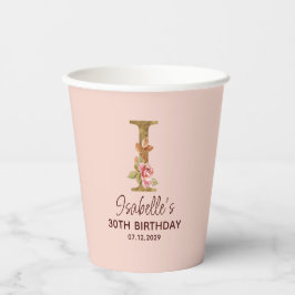 Letter I Gouden Monogram Roze Rozen Papieren Bekers