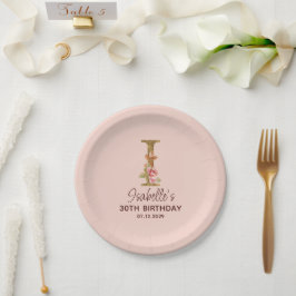 Letter I Gouden Monogram Roze Rozen Papieren Bordje