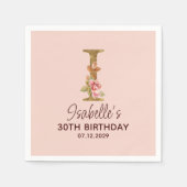 Letter I Gouden Monogram Roze Rozen Servet (Voorkant)
