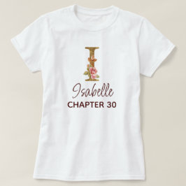 Letter I Gouden Monogram Roze Rozen Verjaardag T-shirt