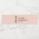 Letter I Gouden Monogram Roze Rozen Waterfles Etiket (Enkel label)