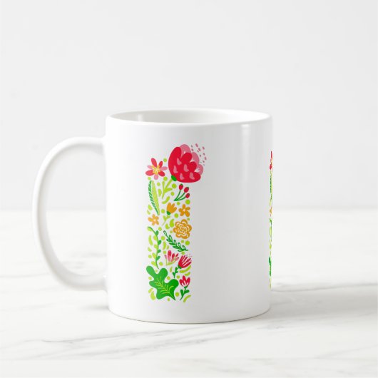 Letter I in Flowers Coffee Mok (Links)