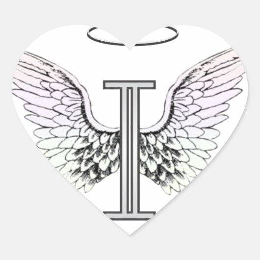 Letter I Initiaal Monogram met Angel Wings & Halo Hart Sticker (Voorkant)