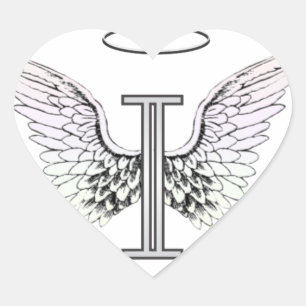 Letter I Initiaal Monogram met Angel Wings & Halo Hart Sticker
