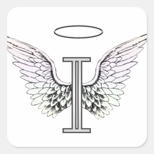 Letter I Initiaal Monogram met Angel Wings & Halo Vierkante Sticker (Voorkant)