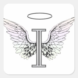 Letter I Initiaal Monogram met Angel Wings & Halo Vierkante Sticker