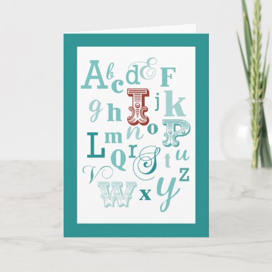Letter I Initiaal Name Alphabet Birthday Blauwgroe Kaart (Voorkant)